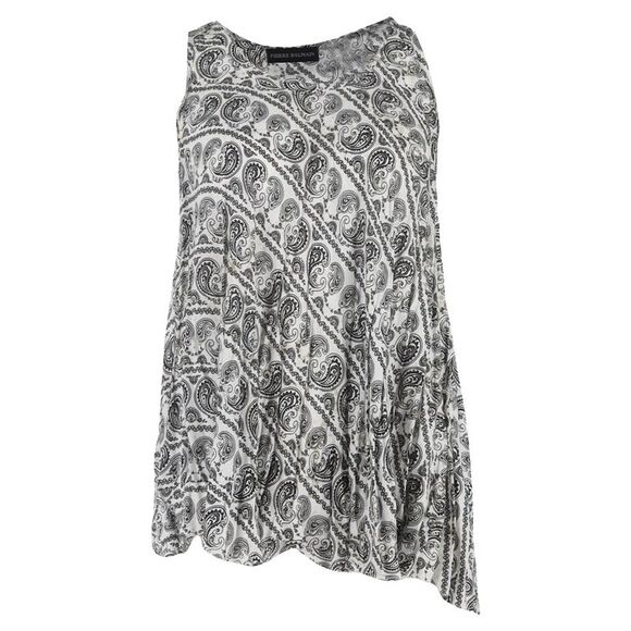 Pierre Balmain Paisley-Print Asymmetric Tank Top in Black and White Viscose - Picture 1 of 3